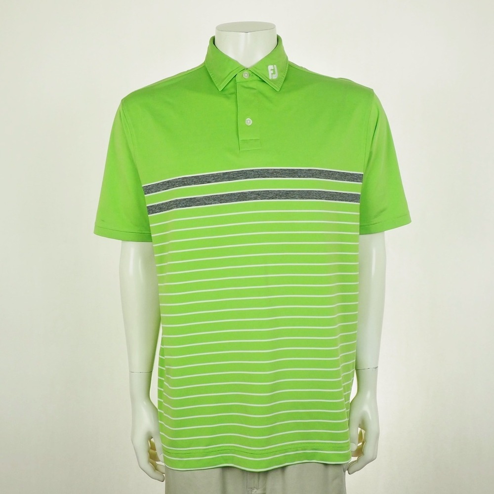 FootJoy FJ Golf Polo Shirt Mens XL Green Striped Tour Issued Issue Athletic Fit